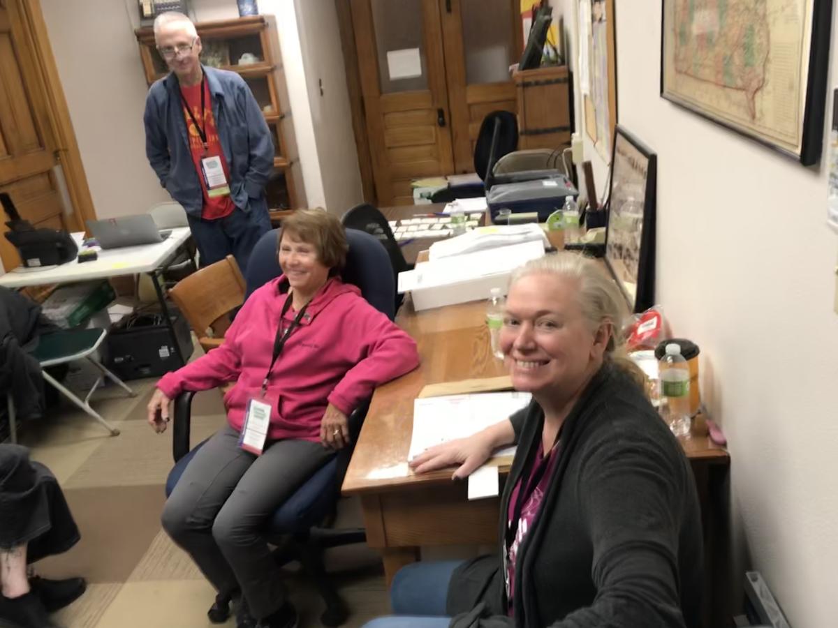 Our absentee ballot counters, taking a well deserved break around supper time. 