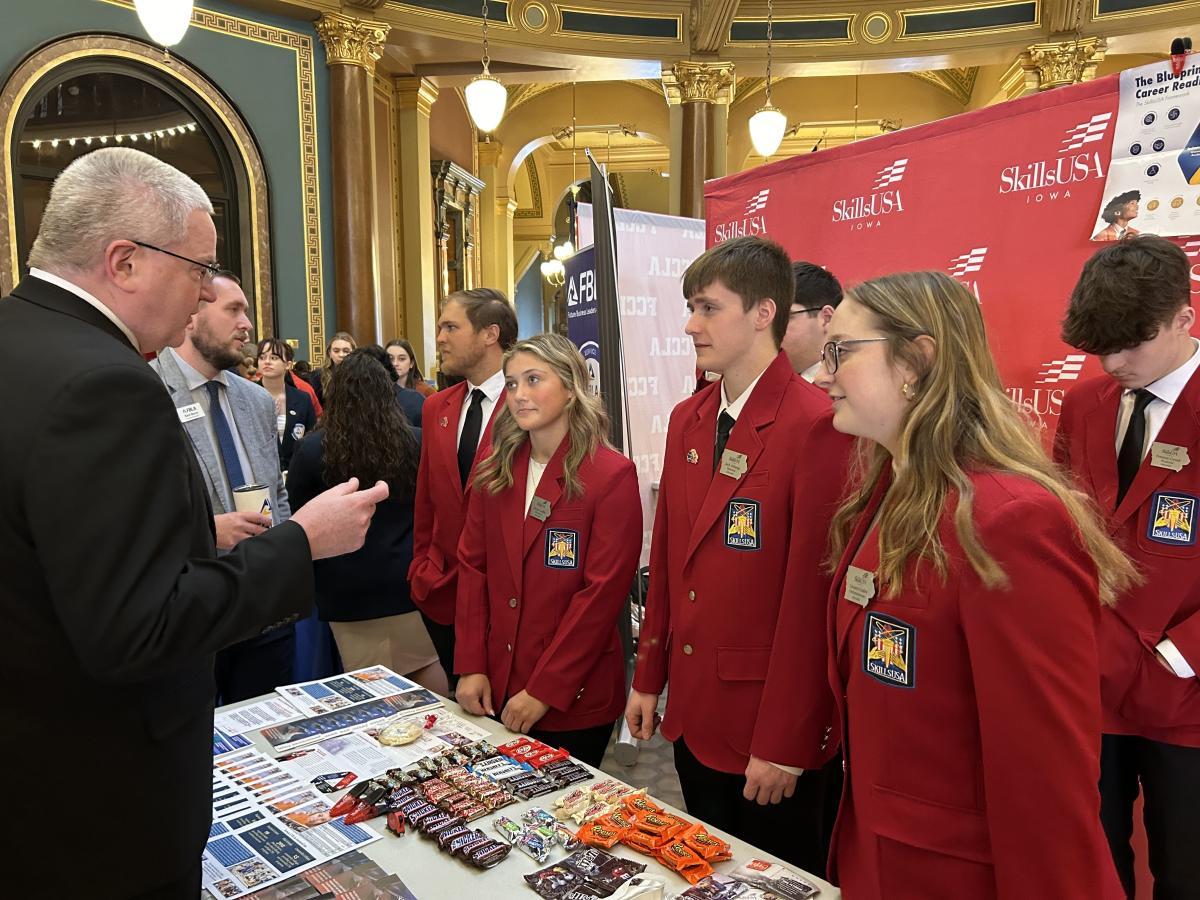 I had the opportunity to meet with students from the Iowa Skills USA Program at the Capitol on Tuesday. They were bright students who shared the skills and experiences they have gained through this program. 